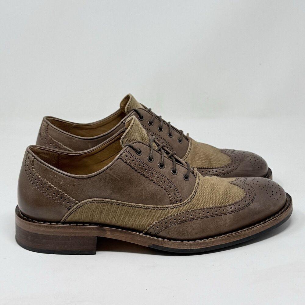 Wolverine 1000 Mile Brogue Wingtip Oxford Shoes Mens 9 D Brown Leather Canvas